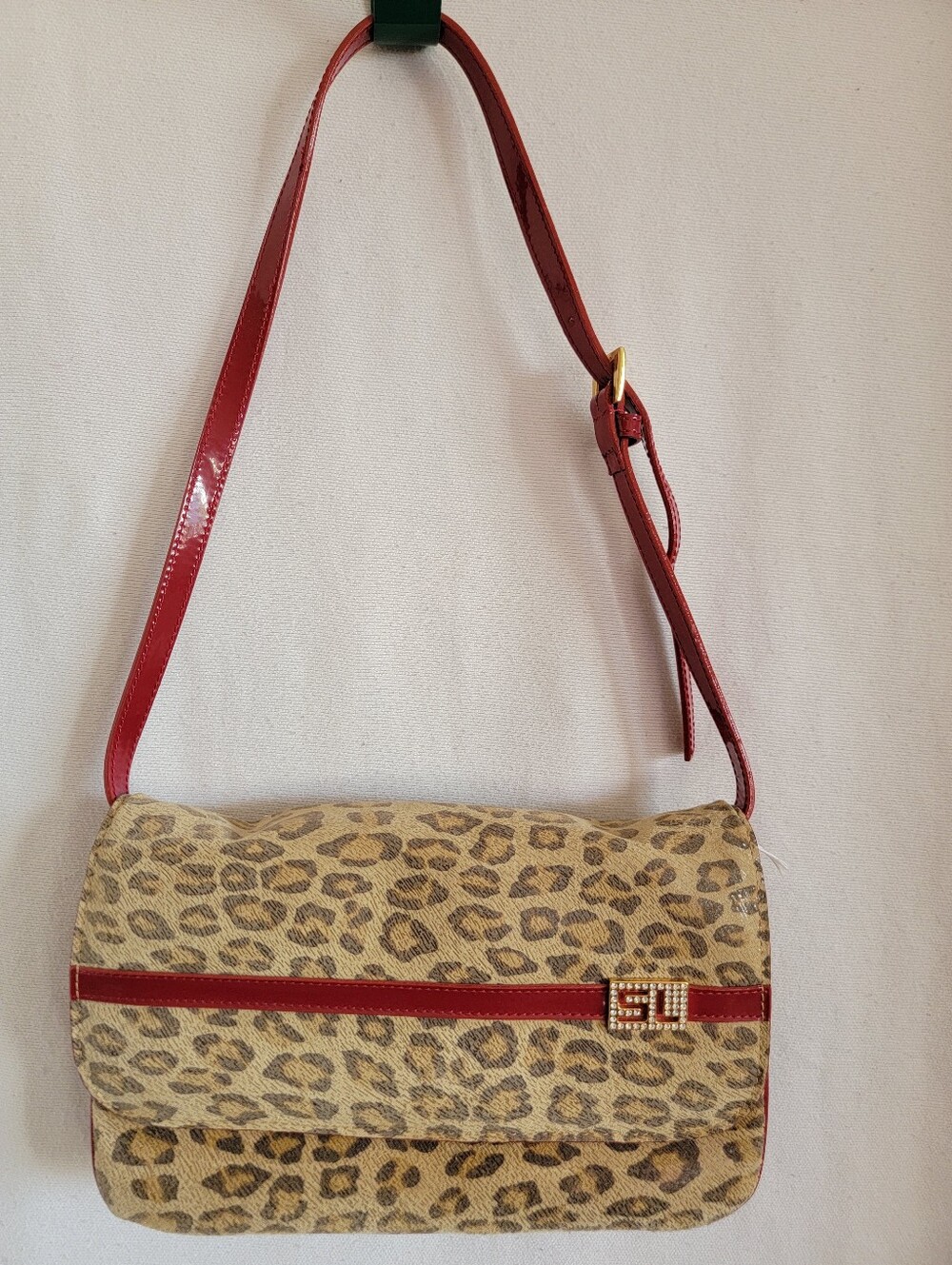 Vintage Susan Lucci Leopard Print Shoulder Bag with Red Trim